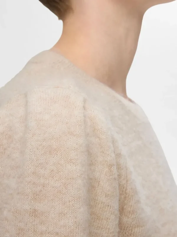 SELECTED KORTÄRMAD STICKAD TOPP Beige Hot