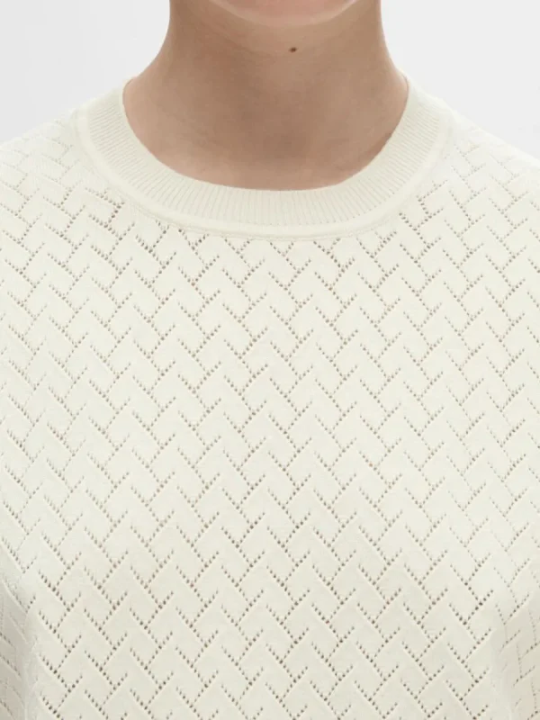 SELECTED KORTÄRMAD STICKAD TOPP Beige Clearance