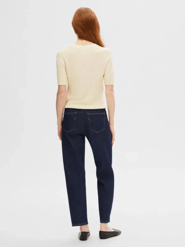 SELECTED KORTÄRMAD STICKAD TOPP Beige Shop