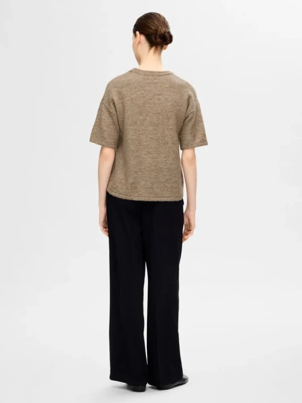 SELECTED KORTÄRMAD STICKAD TOPP Brown Hot