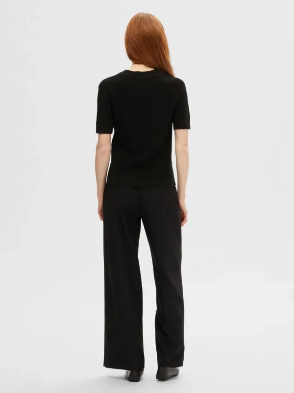 SELECTED KORTÄRMAD STICKAD TOPP Black Discount
