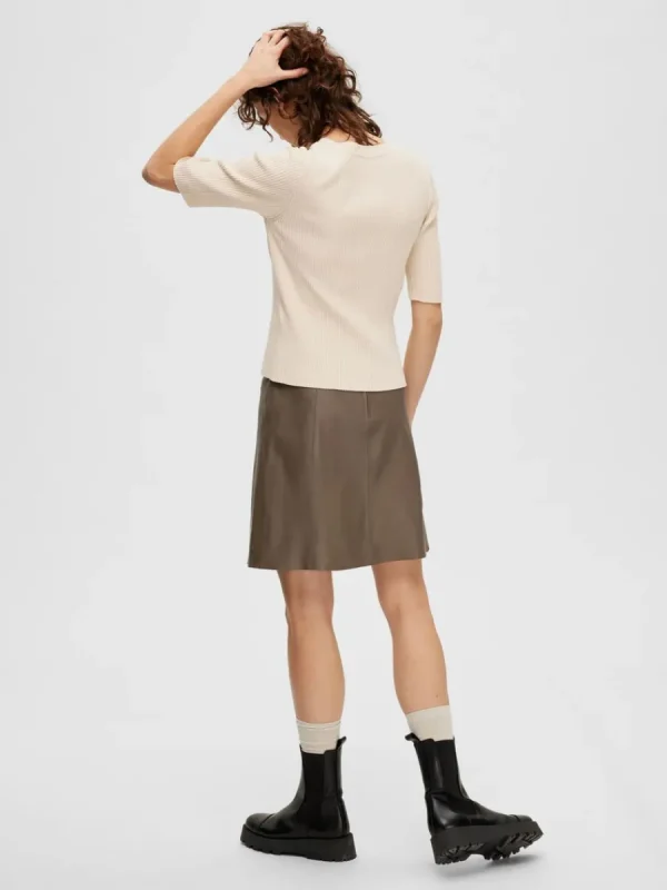 SELECTED KORTÄRMAD STICKAD TOPP Beige Fashion