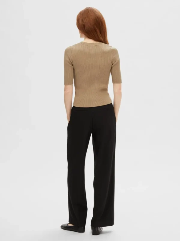SELECTED KORTÄRMAD STICKAD TOPP Brown Clearance
