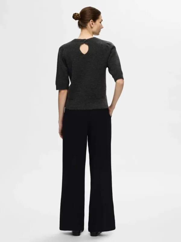 SELECTED KORTÄRMAD STICKAD TOPP Grey New