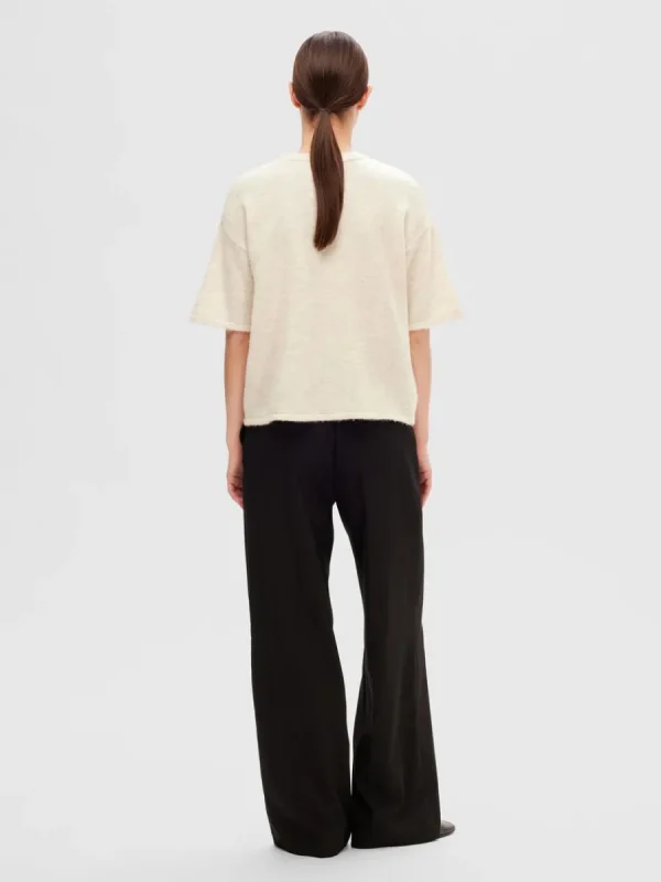 SELECTED KORTÄRMAD STICKAD TOPP Beige Hot