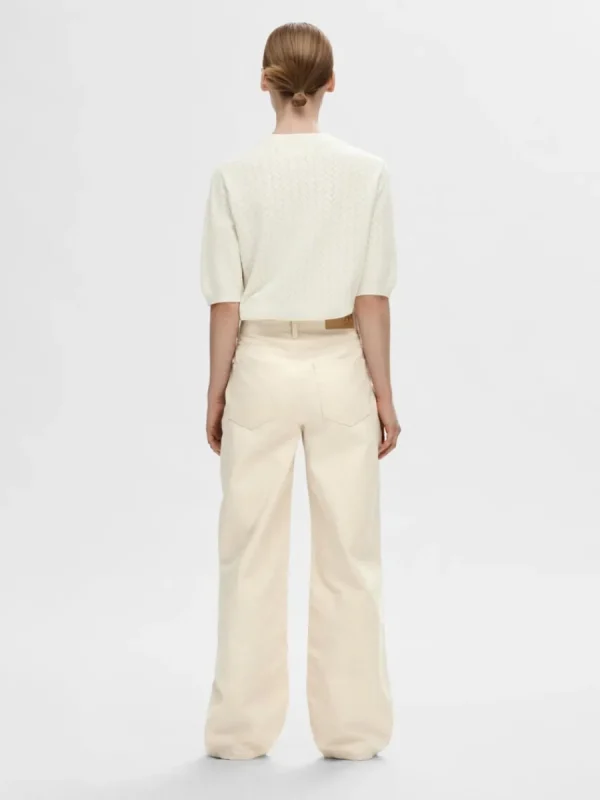 SELECTED KORTÄRMAD STICKAD TOPP Beige Clearance