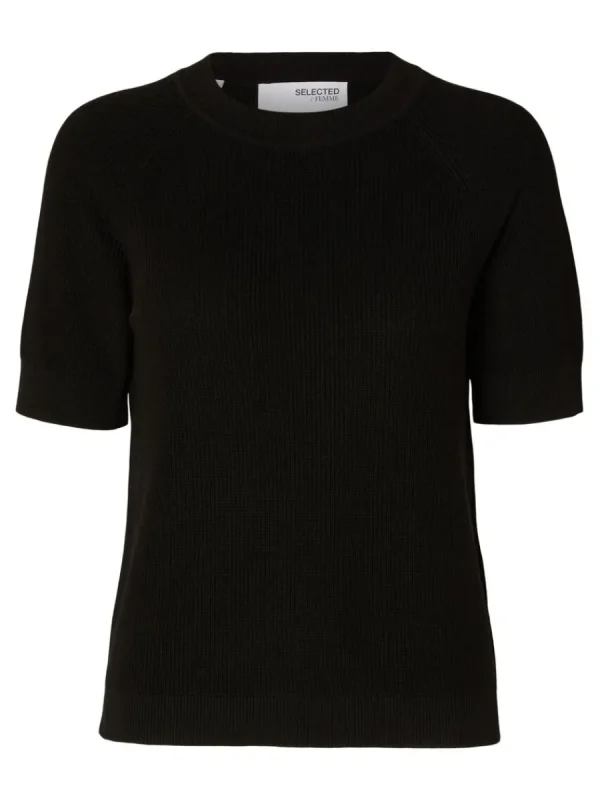 SELECTED KORTÄRMAD STICKAD TOPP Black Discount