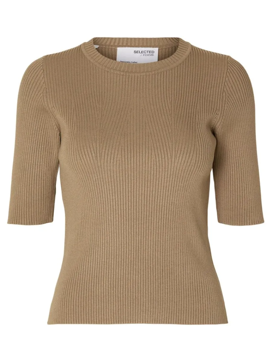 kortrmad_stickad_topp_5-16.webp SELECTED KORTÄRMAD STICKAD TOPP Brown Clearance