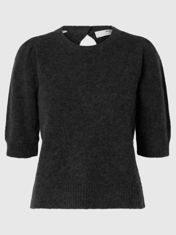 SELECTED KORTÄRMAD STICKAD TOPP Grey New