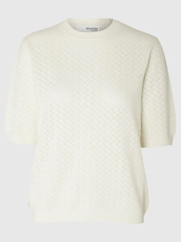 SELECTED KORTÄRMAD STICKAD TOPP Beige Clearance