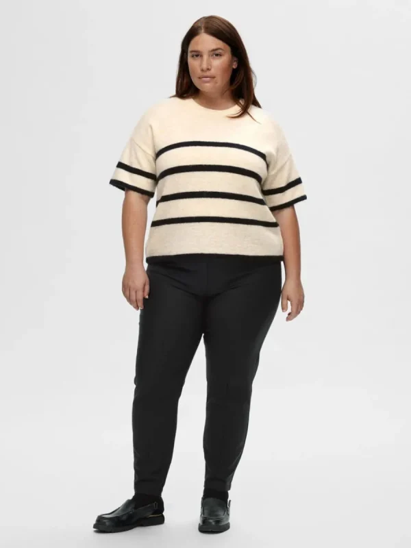 SELECTED KORTÄRMAD STICKAD TOPP Beige Clearance
