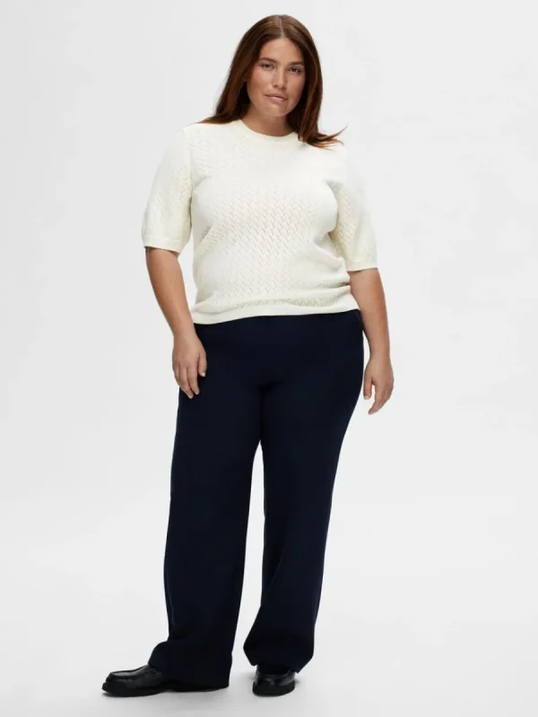 SELECTED KORTÄRMAD STICKAD TOPP Beige Clearance