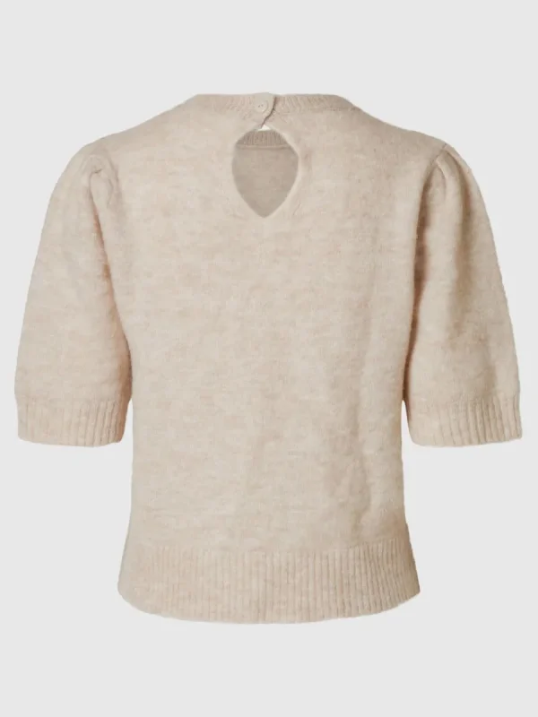 SELECTED KORTÄRMAD STICKAD TOPP Beige Hot
