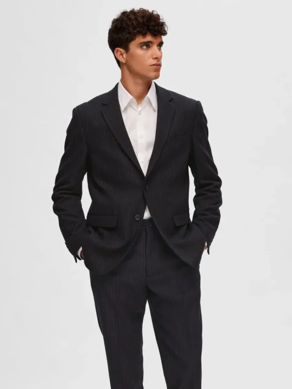 SELECTED KRITSTRECKSRANDIG ENKELKNÄPPT KAVAJ Blue New