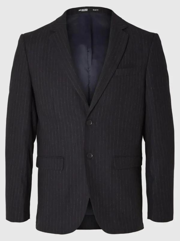 SELECTED KRITSTRECKSRANDIG ENKELKNÄPPT KAVAJ Blue New