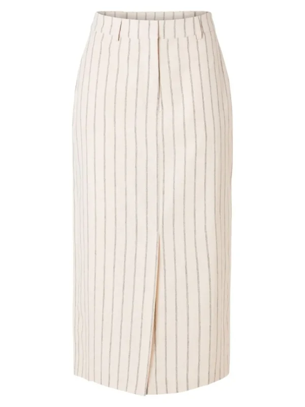 SELECTED KRITSTRECKSRANDIG MIDIKJOL Beige Flash Sale