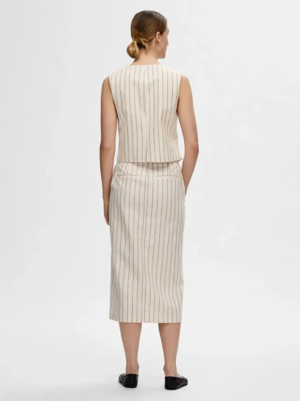 SELECTED KRITSTRECKSRANDIG MIDIKJOL Beige Flash Sale