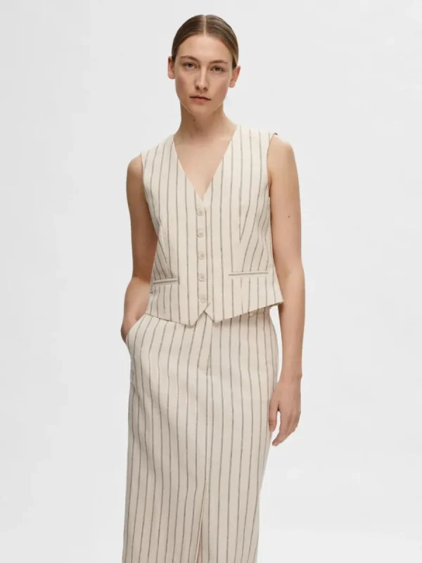 SELECTED KRITSTRECKSRANDIG VÄST Beige Online