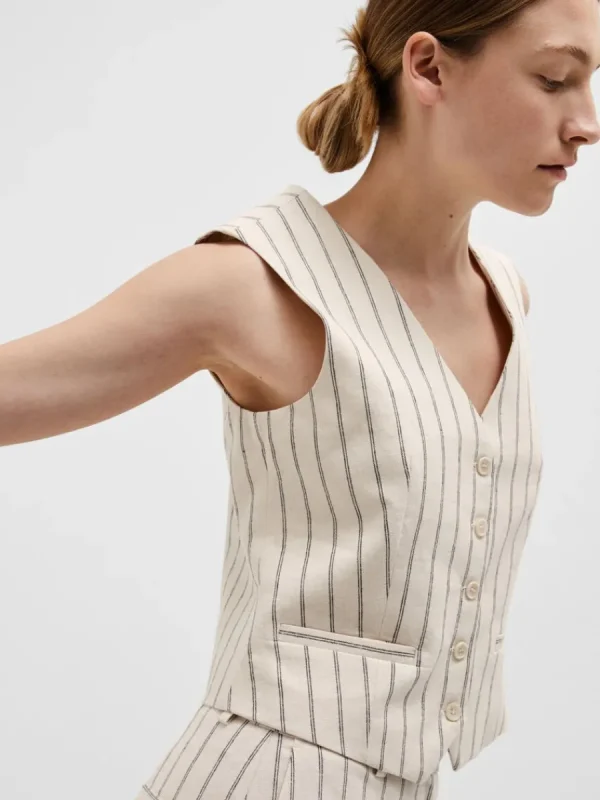 SELECTED KRITSTRECKSRANDIG VÄST Beige Online