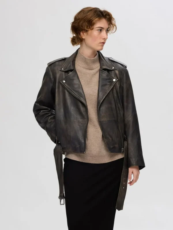SELECTED 100% LÄDER BIKERJACKA Black Clearance