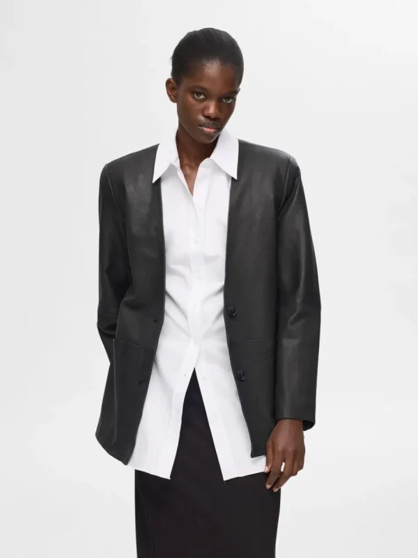 SELECTED 100% LÄDER KAVAJ Black Best