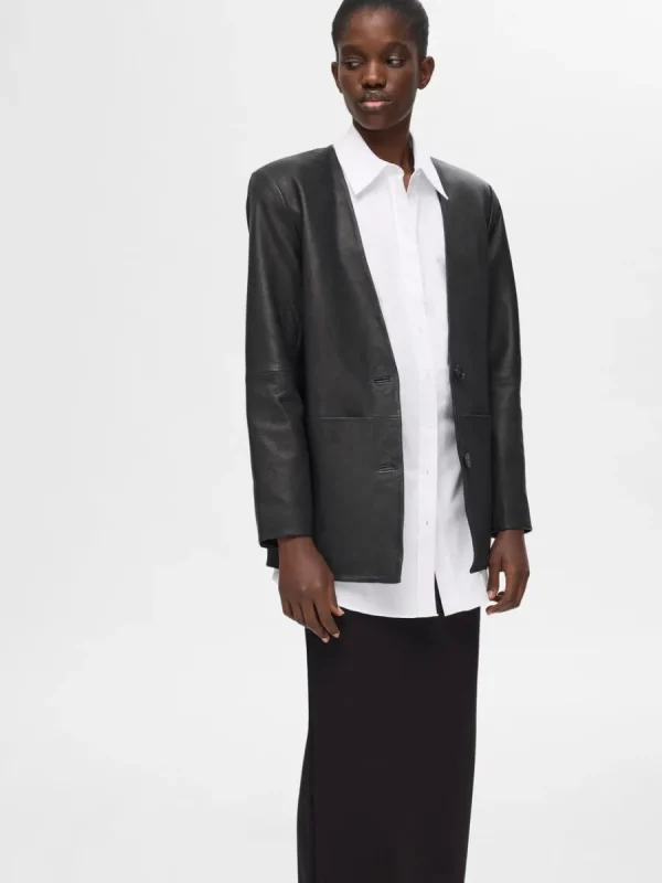SELECTED 100% LÄDER KAVAJ Black Best