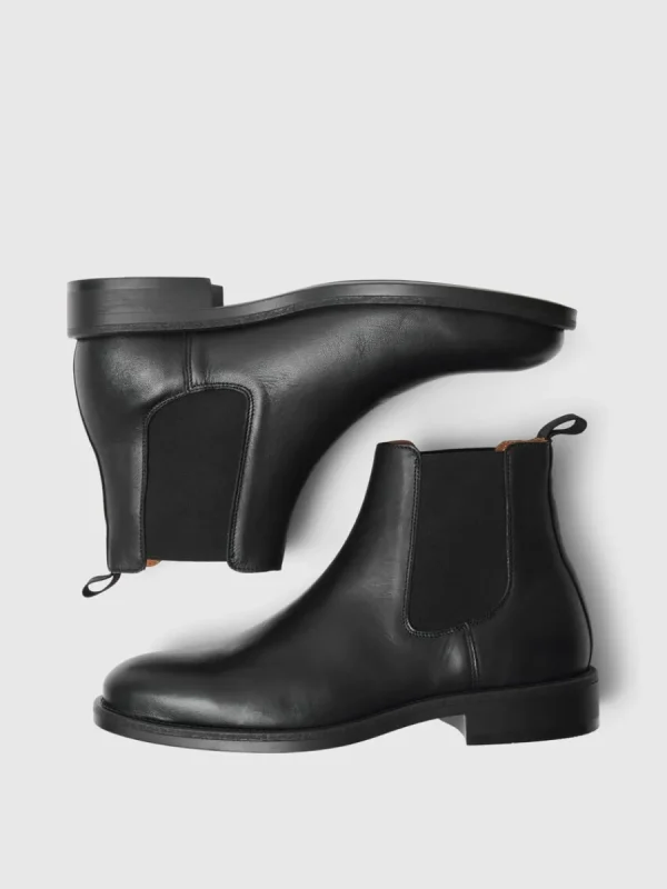 SELECTED LÄDERSYDD CHELSEA-STÖVLAR Black Sale