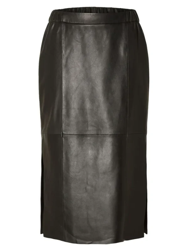SELECTED LÄDERSYDD MIDIKJOL Black Sale