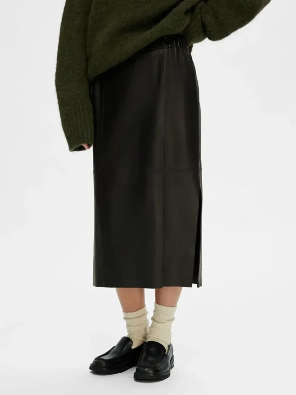 SELECTED LÄDERSYDD MIDIKJOL Black Sale
