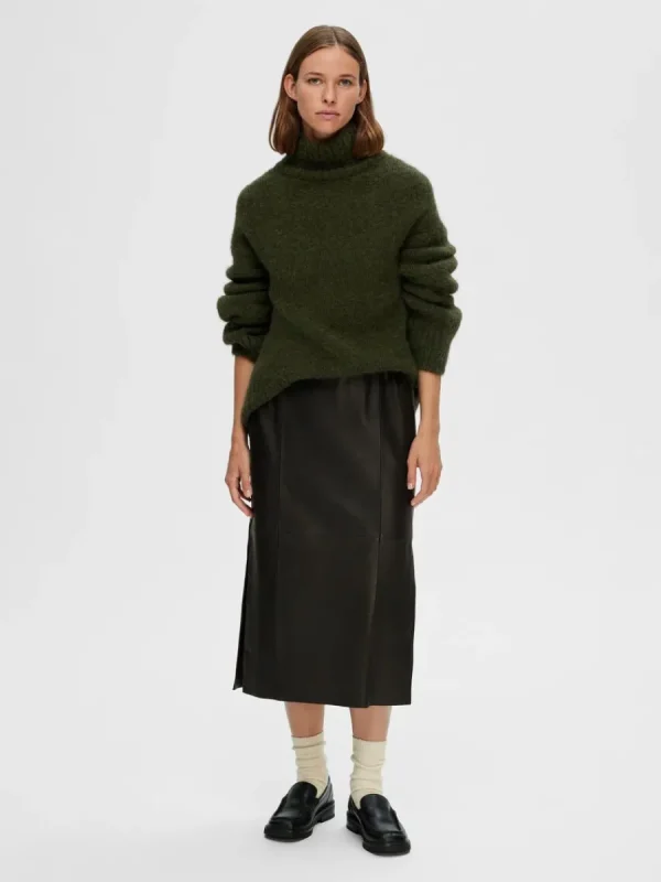 SELECTED LÄDERSYDD MIDIKJOL Black Sale