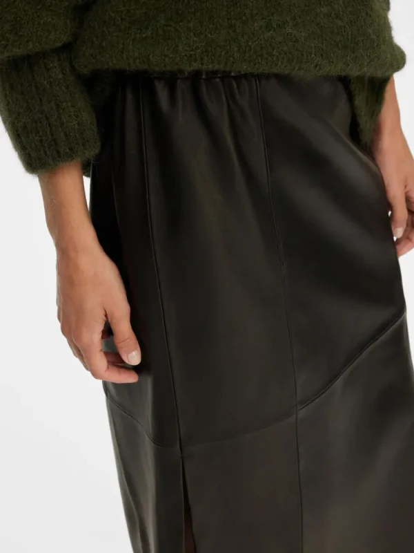 SELECTED LÄDERSYDD MIDIKJOL Black Sale