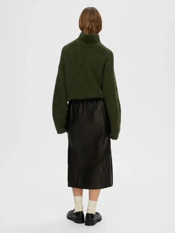 SELECTED LÄDERSYDD MIDIKJOL Black Sale