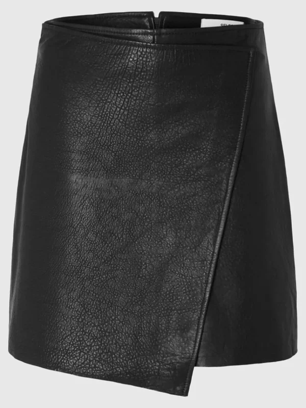 SELECTED LÄDERSYDD MINIKJOL Black Cheap