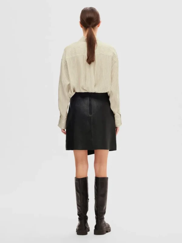 SELECTED LÄDERSYDD MINIKJOL Black Cheap