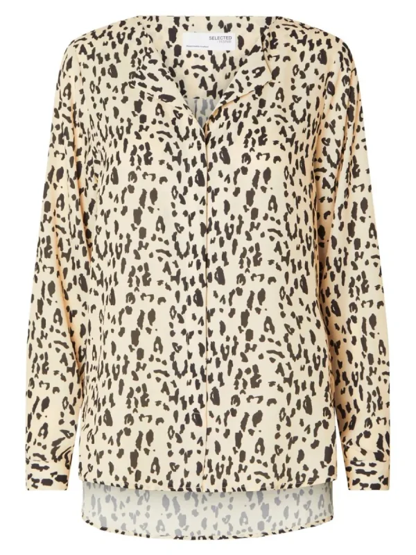 SELECTED LEOPARDTRYCK SKJORTA Beige Cheap