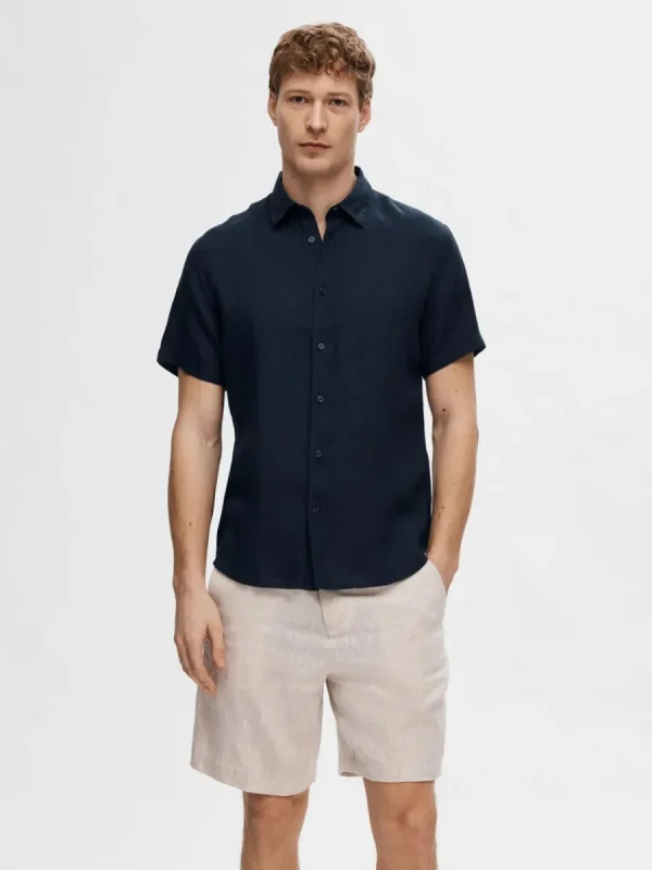 SELECTED 100% LINNE KORTÄRMAD SKJORTA Blue Best