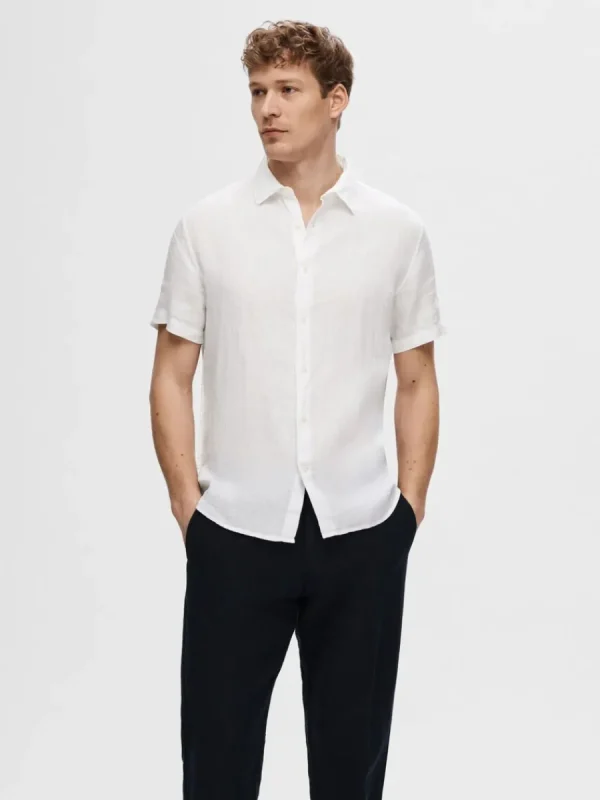 SELECTED 100% LINNE KORTÄRMAD SKJORTA White Flash Sale