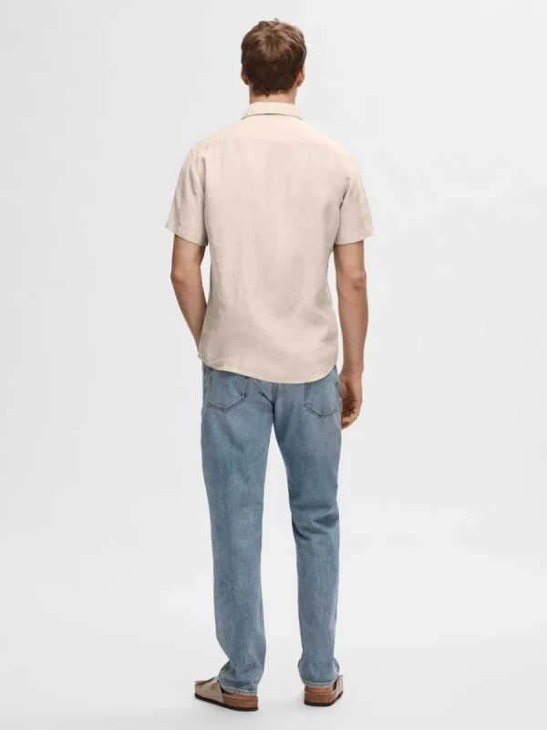 SELECTED 100% LINNE KORTÄRMAD SKJORTA Beige Flash Sale
