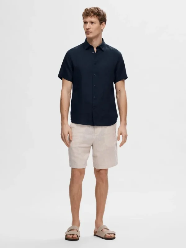 SELECTED 100% LINNE KORTÄRMAD SKJORTA Blue Best