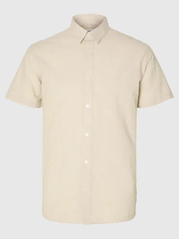 SELECTED 100% LINNE KORTÄRMAD SKJORTA Beige Flash Sale