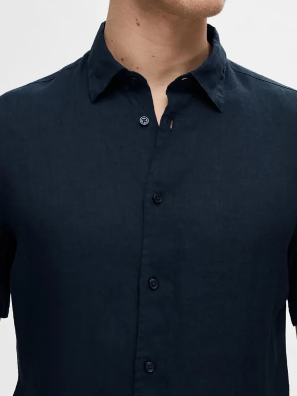 SELECTED 100% LINNE KORTÄRMAD SKJORTA Blue Best