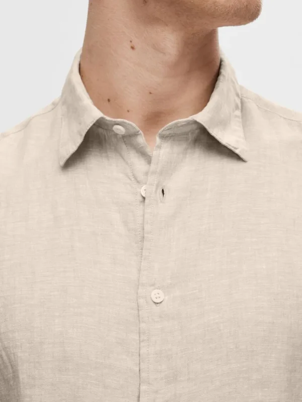 SELECTED 100% LINNE KORTÄRMAD SKJORTA Beige Flash Sale