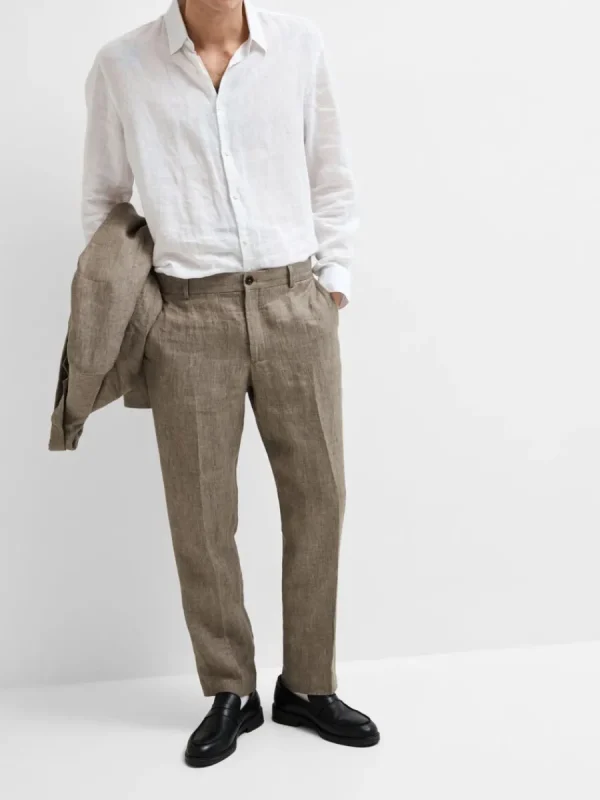 SELECTED 100% LINNE KOSTYMBYXOR Brown Sale