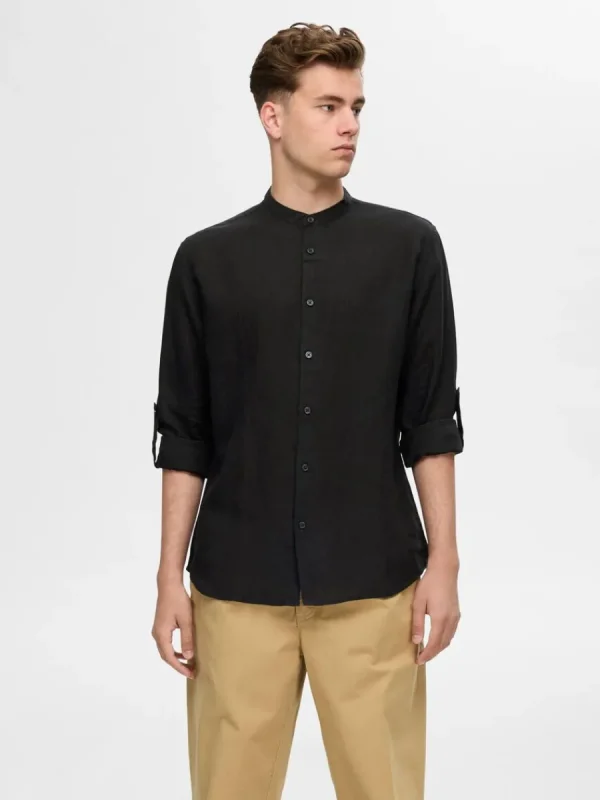 SELECTED 100% LINNE LÅNGÄRMAD SKJORTA Black Shop