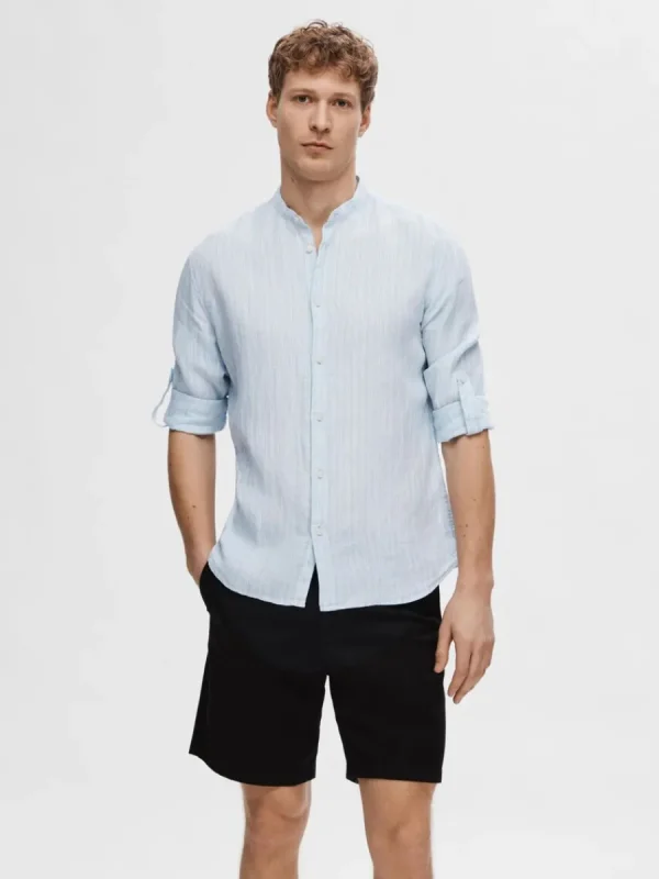 SELECTED 100% LINNE LÅNGÄRMAD SKJORTA Blue New