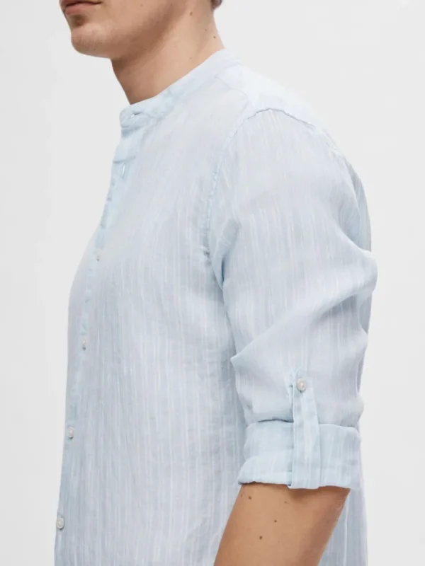 SELECTED 100% LINNE LÅNGÄRMAD SKJORTA Blue New
