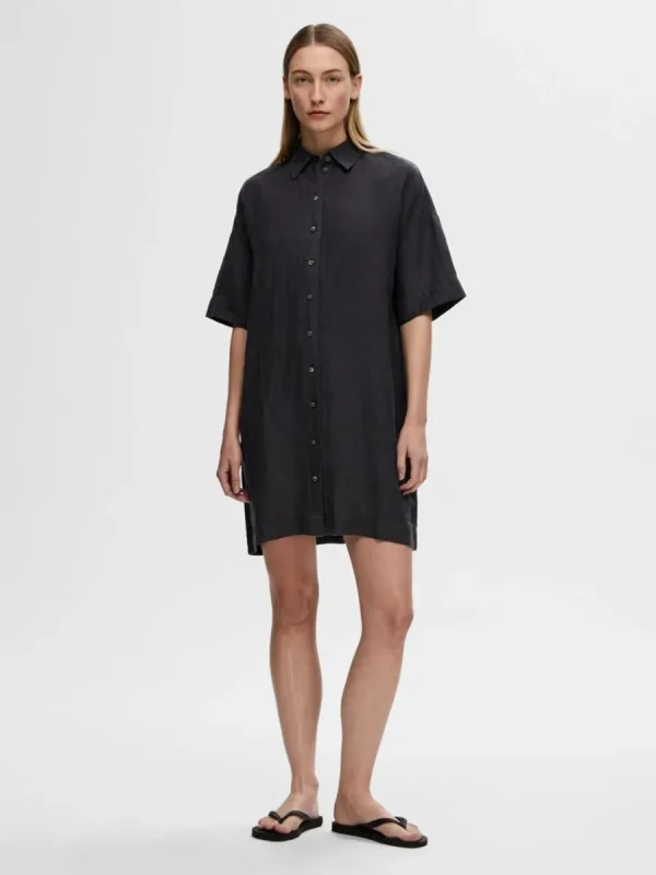SELECTED LINNESYDDA SKJORTKLÄNNING Black New