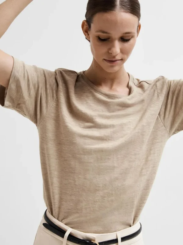 SELECTED LINNESYDDA T-SHIRT Beige Cheap