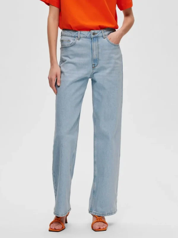 SELECTED LJUS TVÄTT HÖGA LEGGINGS Blue Fashion