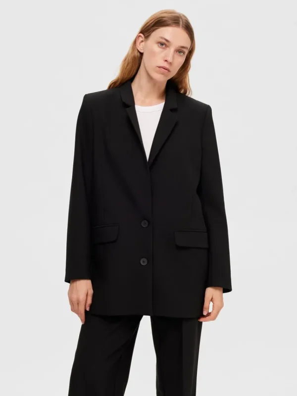 SELECTED LÅNG RELAXED FIT ENKELKNÄPPT KAVAJ Black Sale